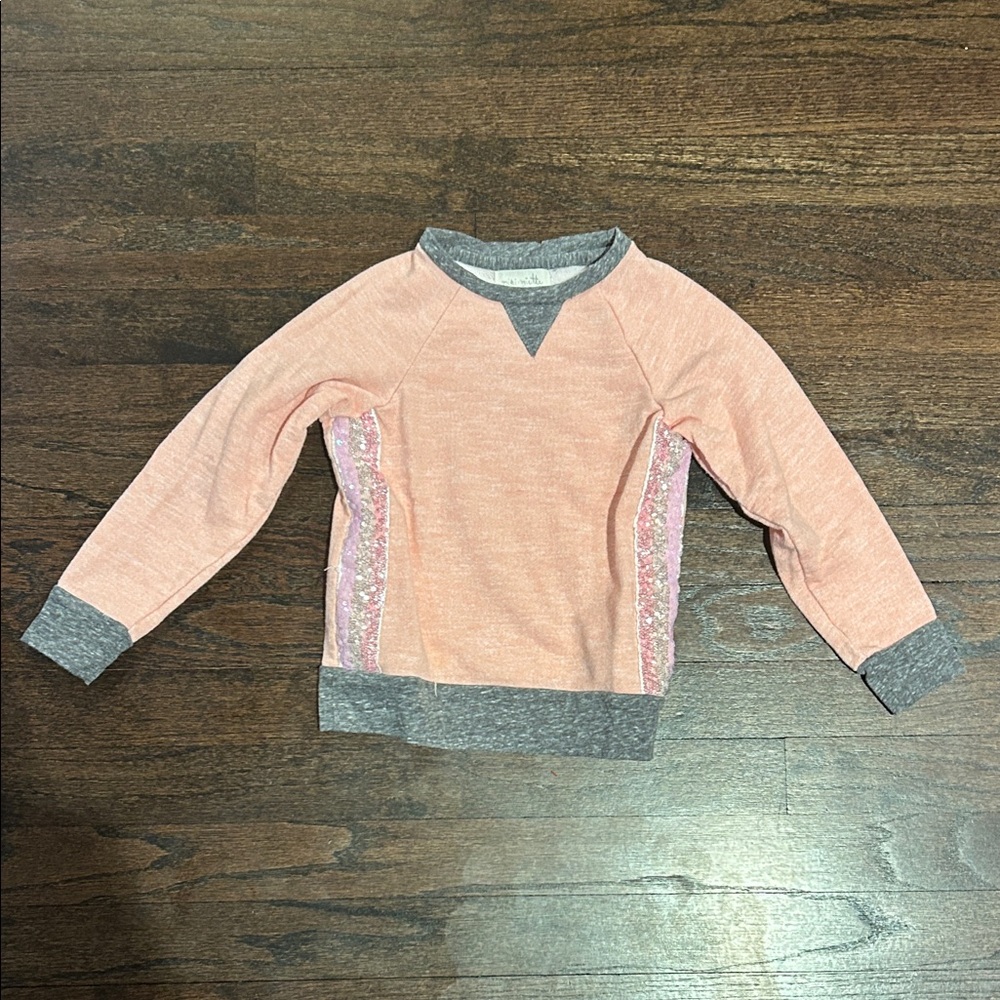 Miki Miette Girls Peach Sweatshirt with Gray Trim and Sequin Side Panels Size 4